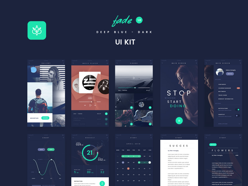 fade app ui kit freebie download photoshop resource psd repo app ui